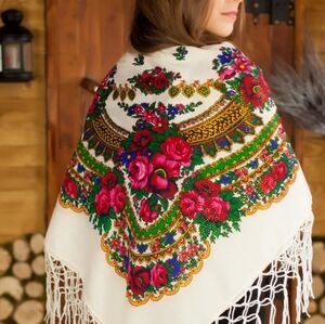 Boho Scarf Wrap Shal Street Fashion Poland/Ukrainian/Czech Rose Ethnic